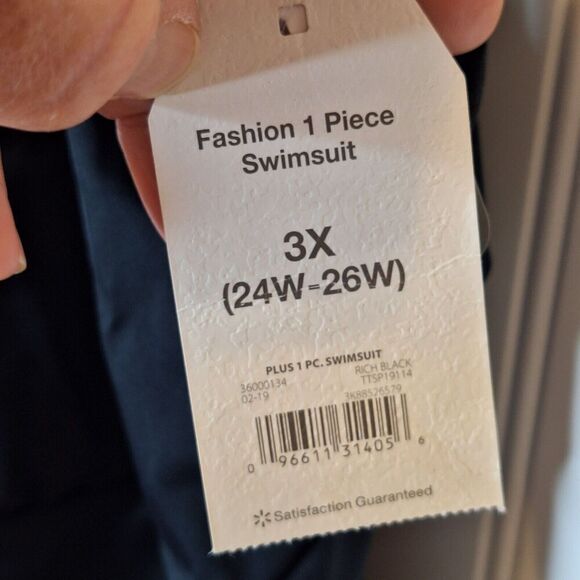 Time‎ And Tru Womens Swimsuit 1 Piece New Plus Size 3X 24W 26W Black Full Bottom - Picture 11 of 15